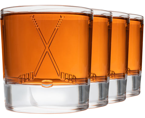 Ice Hockey Stick Whiskey Glass Set of 4. Unique Gift for Men, Home Bar Gifts, Glassware Decorations Accessories, Bar Tumbler. Crystal. 11 Oz