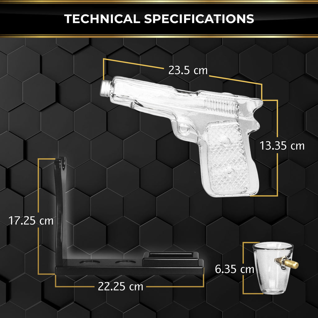 Pistol 2 Whiskey Decanters 300ml with 6 3oz Pistol Shot Glasses and Tr –  Proud Libertarian